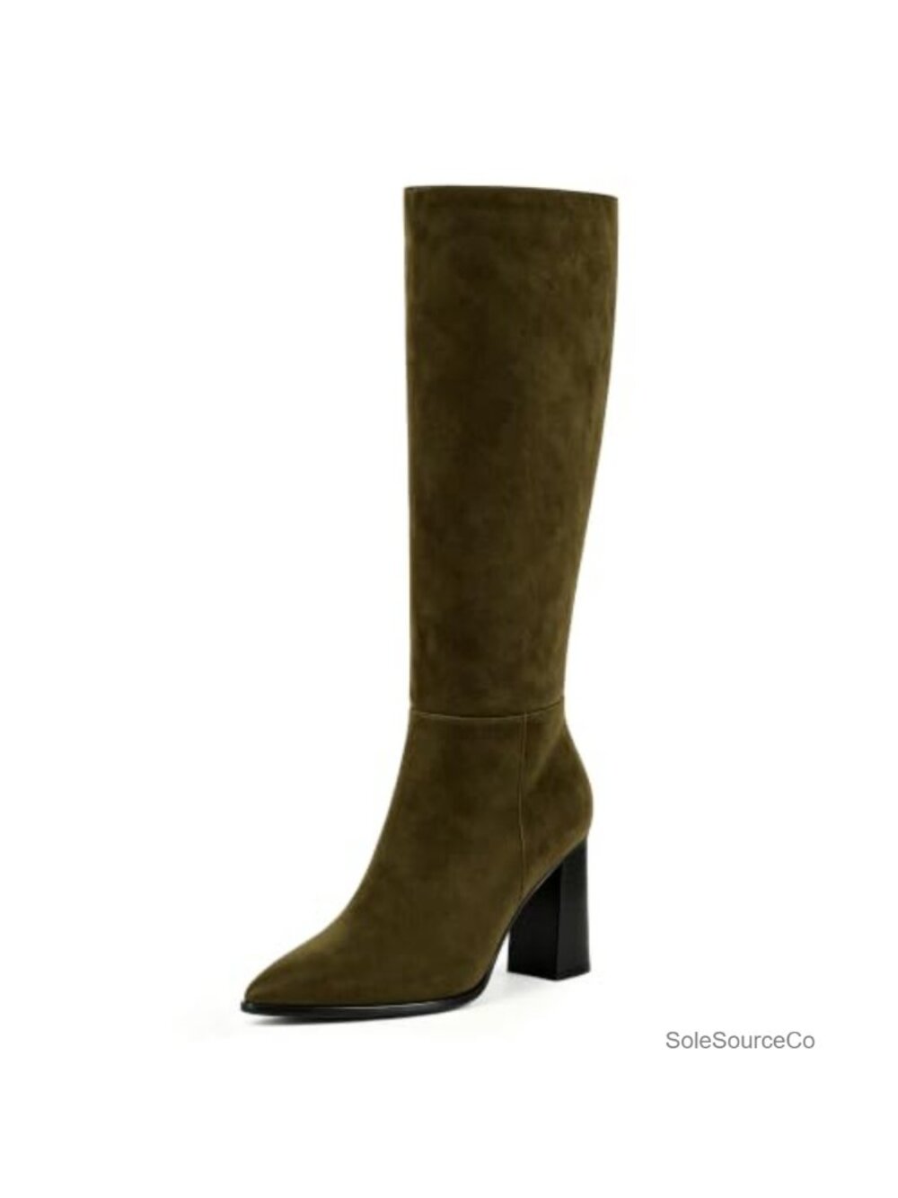 Pointed Toe Knee High Boots Chunky Heel Side Zipper Women's